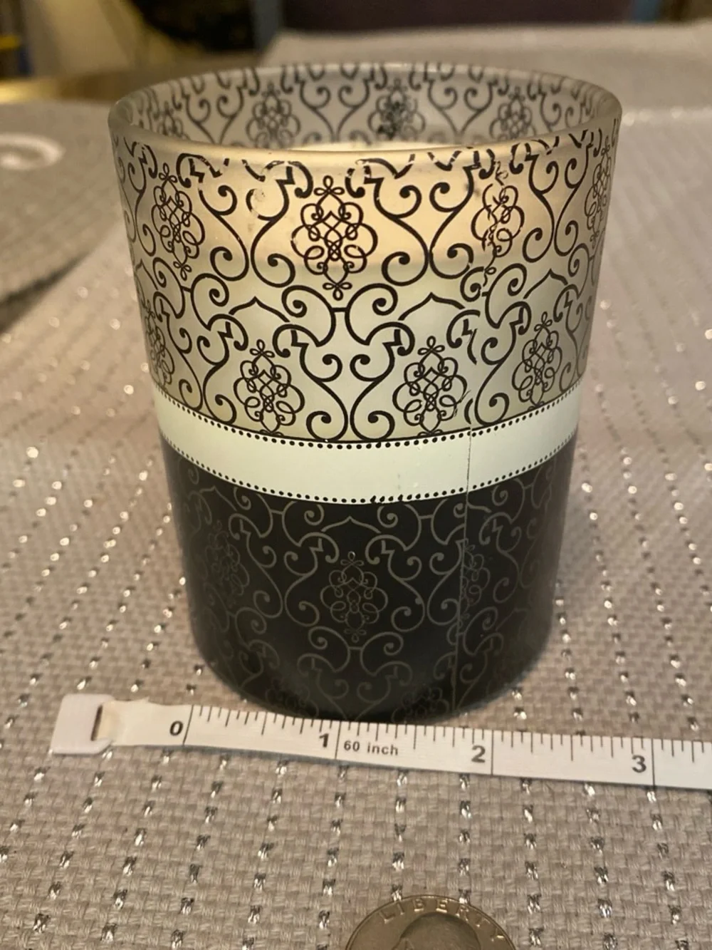 Monogram L Decorative Glass Candle Holder - Black & Cream